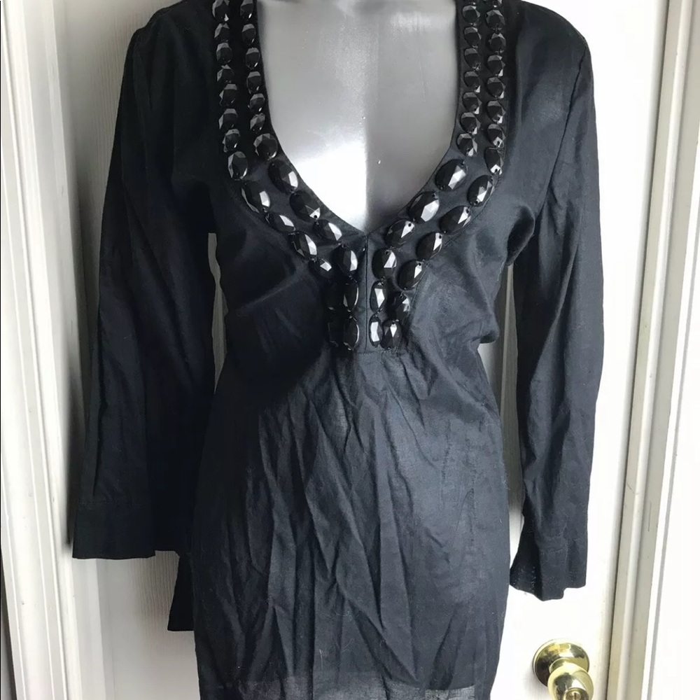 $146 ViX Hermanny M Black Beaded Tunic Rayon Top